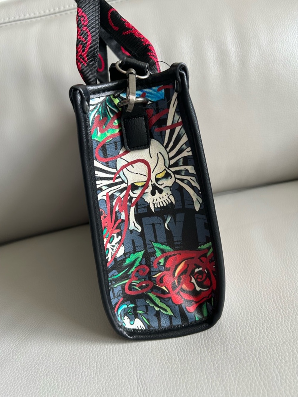 Ed Hardy Straw Tote Bag Hearts Skull Tattoo Y2K Summer Beach Shoulder Purse - Picture 4 of 10